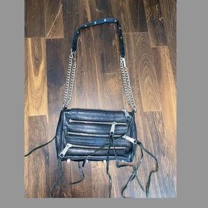Rebecca Minkoff Black Mini 5 Zip Crossbody; black leather